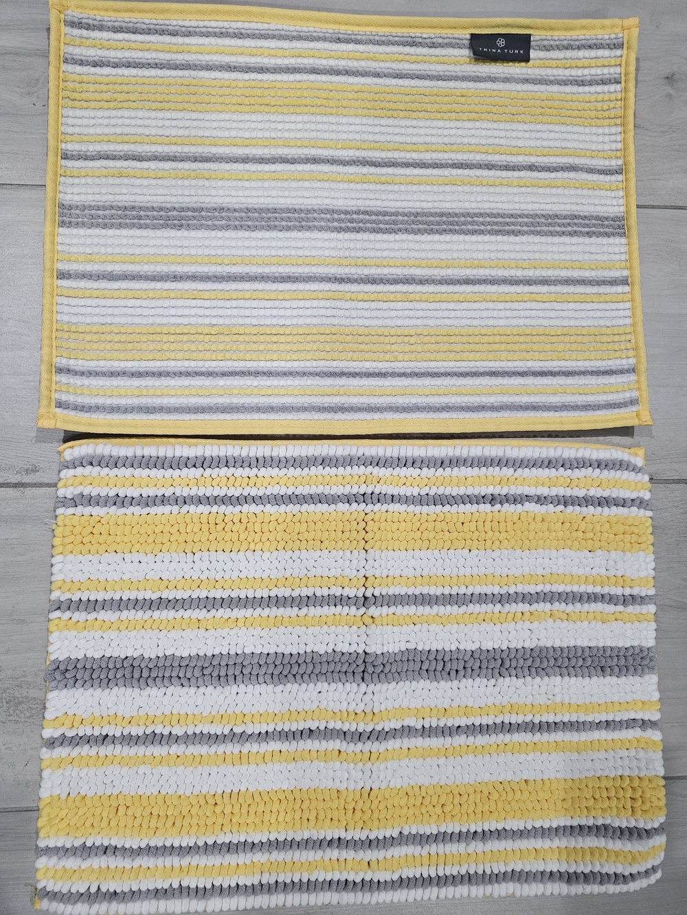 Trina Turk Yellow, Gray & White Shaggy Striped Bath Mat Set Of 2 New
